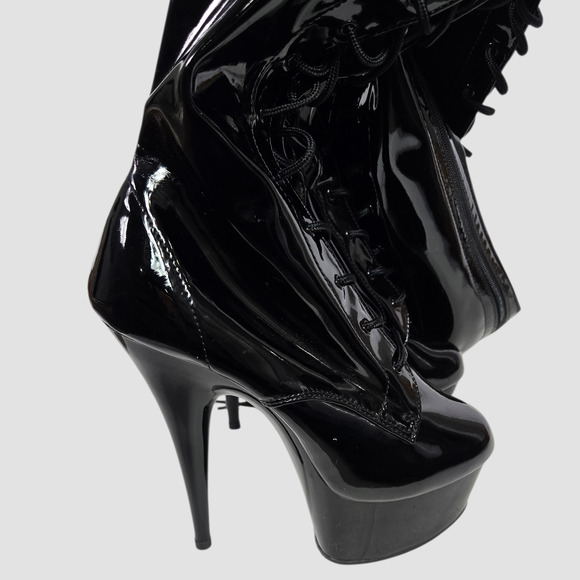 Pleaser Delight 3023 Platform Stiletto Boots Black Patent Thigh High OTK Heels 8 - Picture 8 of 14